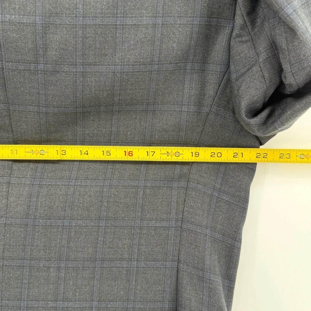 Jos. A. Bank Reserve Mens 42 Long Silk Wool Windowpane Blazer Charcoal Grey Blue
